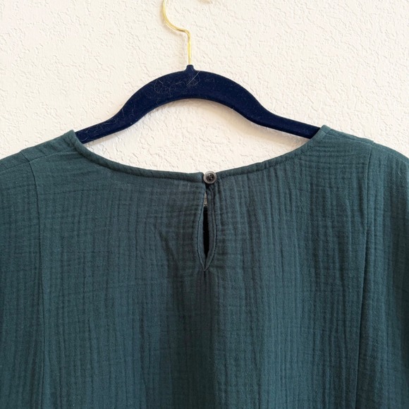 Madewell Lightspun Cuffed-Sleeve Shirred Top Green Cotton Gauzy Boxy Blouse - Picture 7 of 10